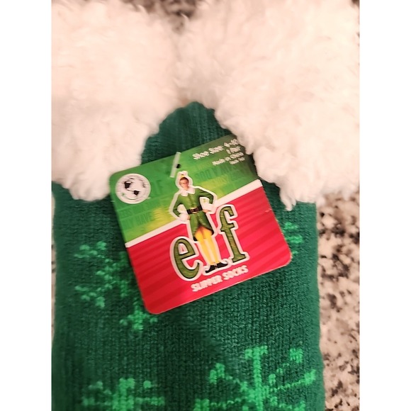 NEW Buddy The Elf Faux Sherpa Lined Soft Non-Slip Green Women's Slipper Socks - Picture 3 of 3